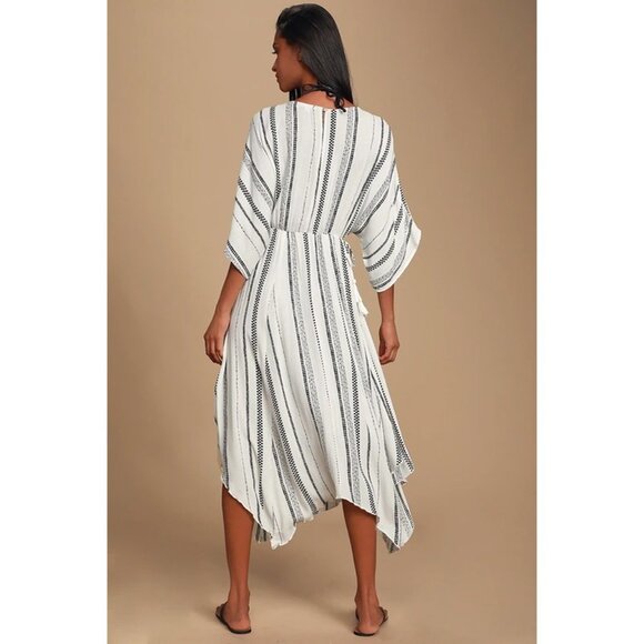 En Creme Boho Striped Low Neck Maxi Dress Blue White Women S - Picture 4 of 15